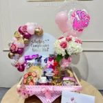 Desayuno sorpresa con hortensias, y globos con helio