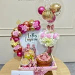 Desayuno sorpresa con hortensias, torta y globo con helio