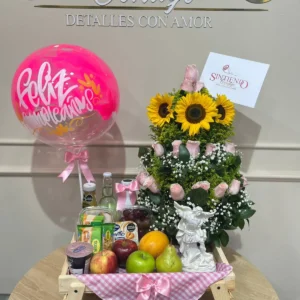 Desayuno sorpresa con rosas, girasoles y globo