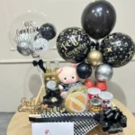 Desayuno sorpresa con globos, peluche y torta