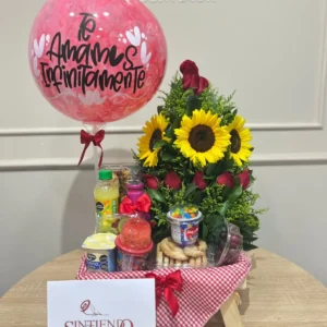 Desayuno sorpresa con rosas, girasoles y globo
