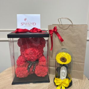 Oso teddy y girasol preservado