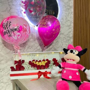 Caja I ♥ U con peluche y globos con helio